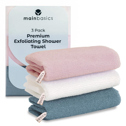 MainBasics Japanese Deep Exfoliating Shower Towel 3 Pack in Airy Blossom
