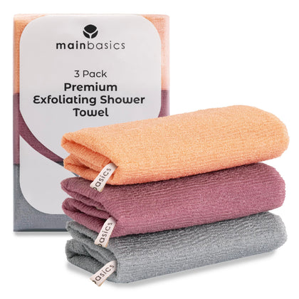 MainBasics Japanese Deep Exfoliating Shower Towel front view in coral reef