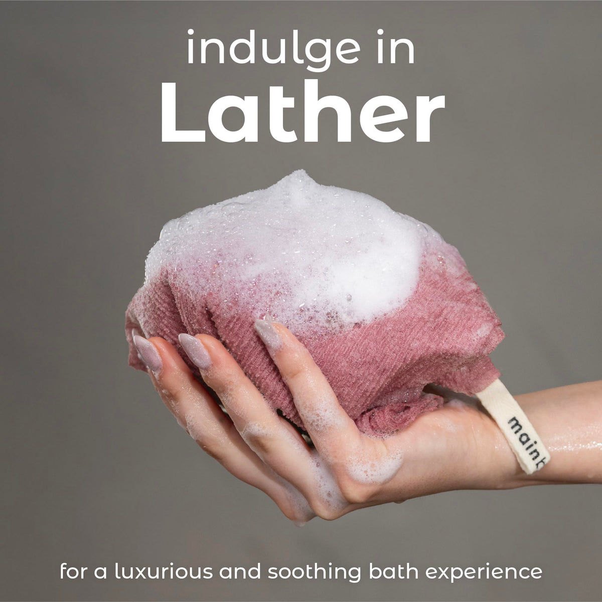 MainBasics Japanese Deep Exfoliating Shower Towel in use during a shower