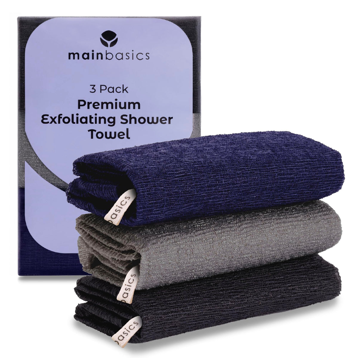 MainBasics Japanese Deep Exfoliating Shower Towel set of 3 in Black Ice