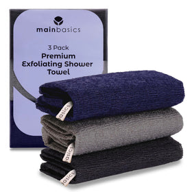 MainBasics Japanese Deep Exfoliating Shower Towel set of 3 in Black Ice