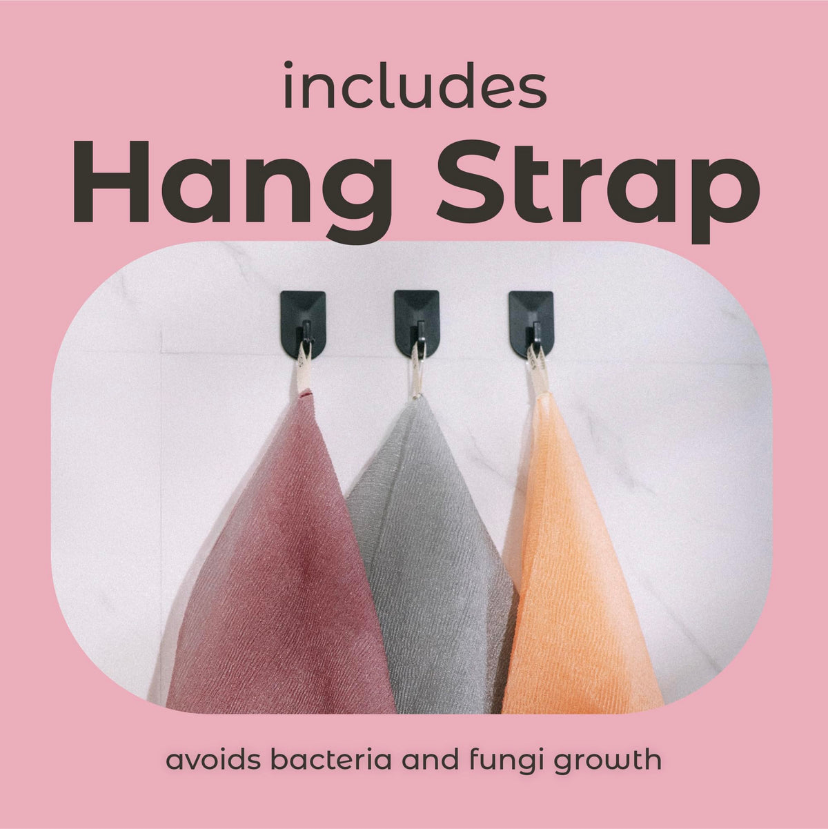 MainBasics Japanese Deep Exfoliating Shower Towel showing hanging rope feature