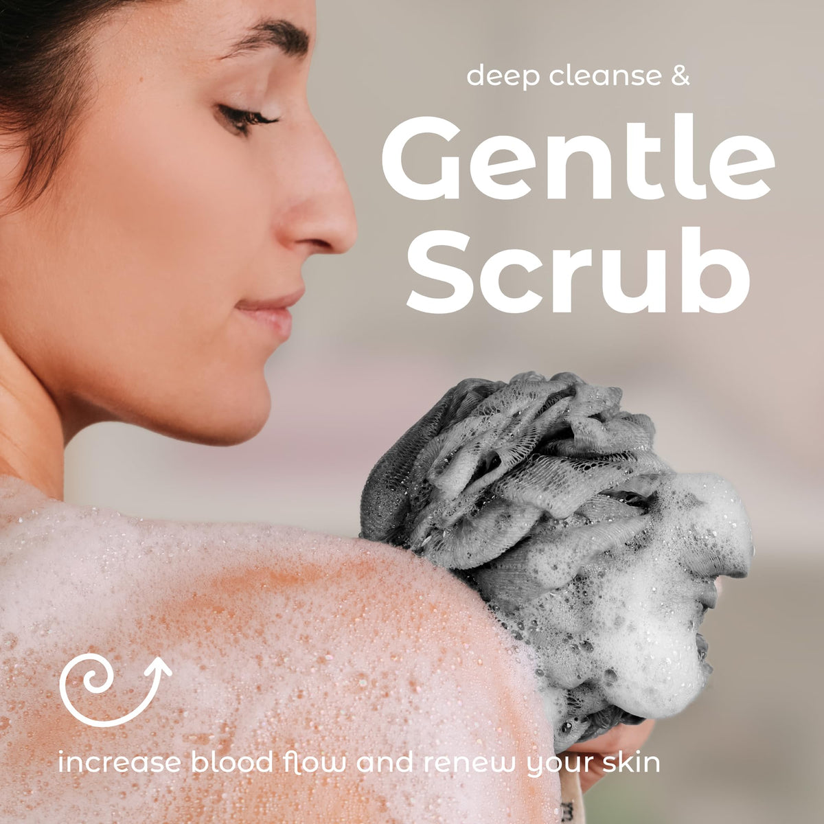 MainBasics Shower Loofah Sponge in use during a shower