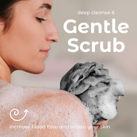 MainBasics Shower Loofah Sponge in use during a shower