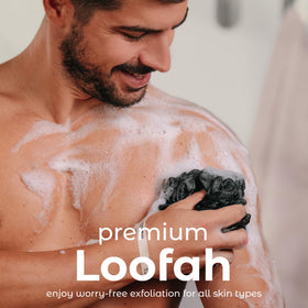MainBasics Shower Loofah Sponge Pouf Set of 3 Black Ice packaging