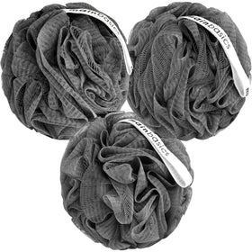 MainBasics Shower Loofah Sponge Pouf Set of 3 Charcoal Infused front view
