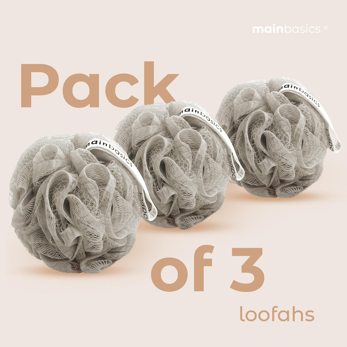 MainBasics Shower Loofah Sponge Pouf showing rich lather