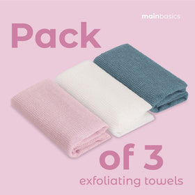 MainBasics shower towel showing generous size for full-body reach