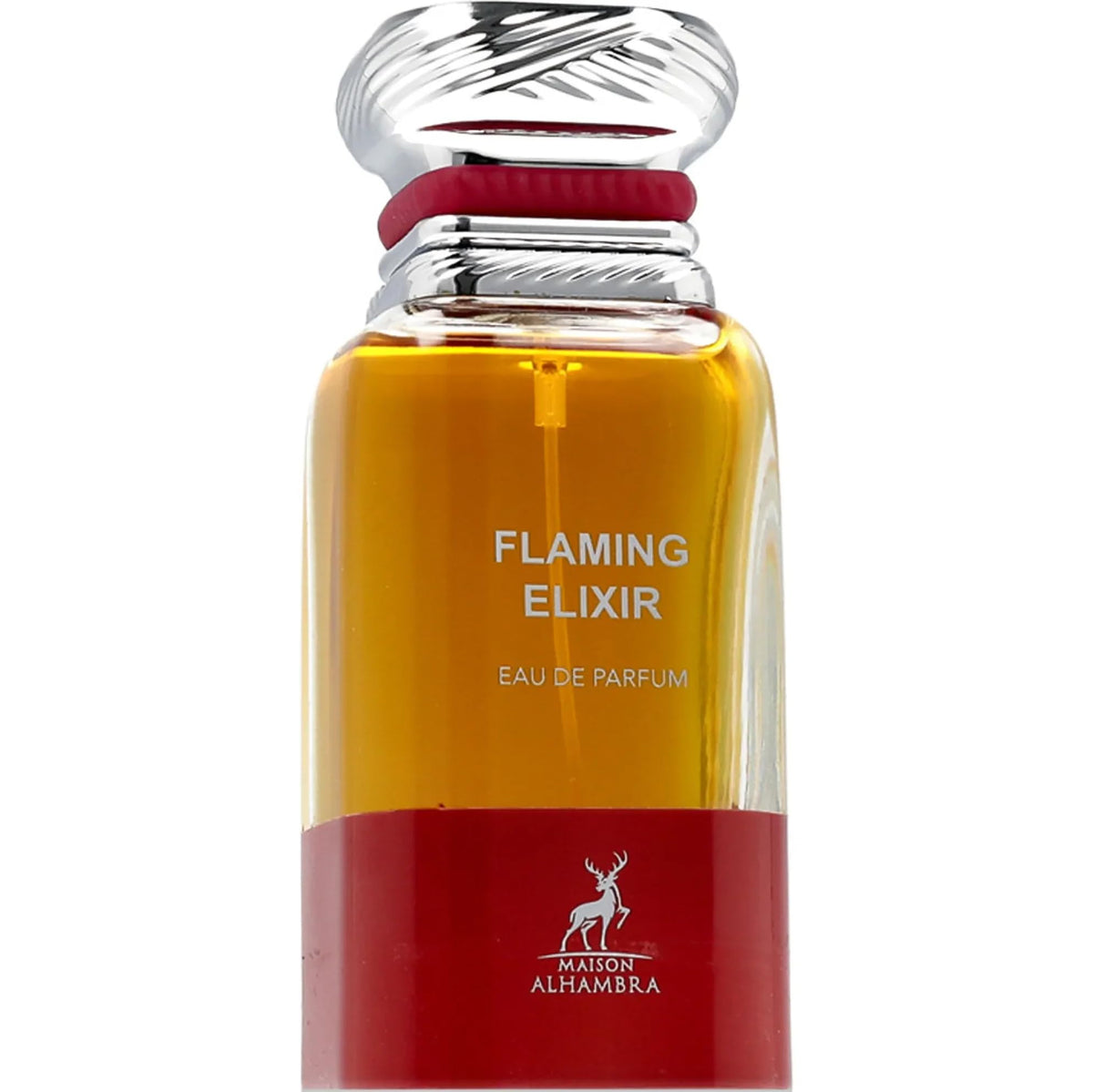 Maison Alhambra Flaming Elixir EDP Spray close-up of bottle