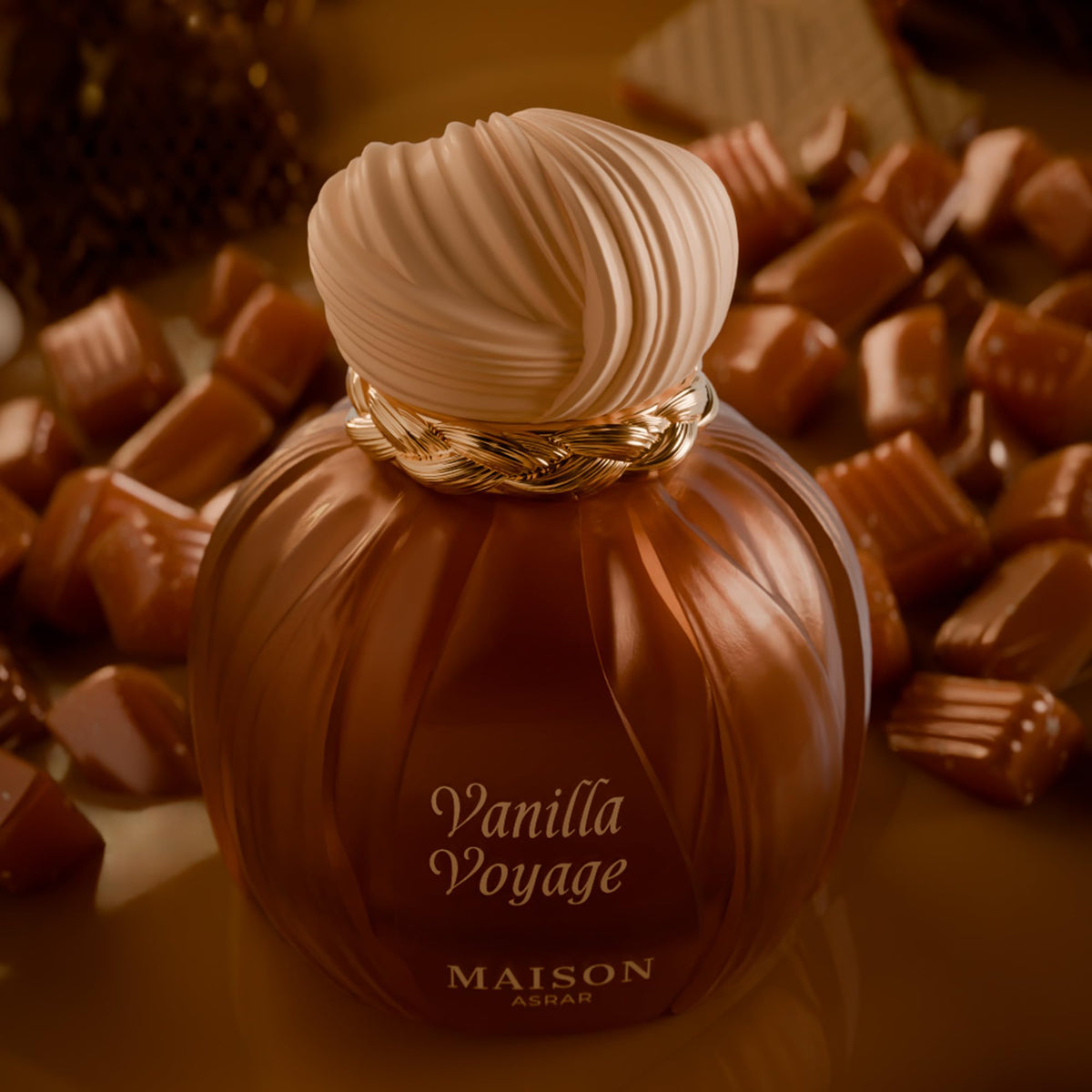 MAISON ASRAR Vanilla Voyage Eau de Parfum bottle with flowers