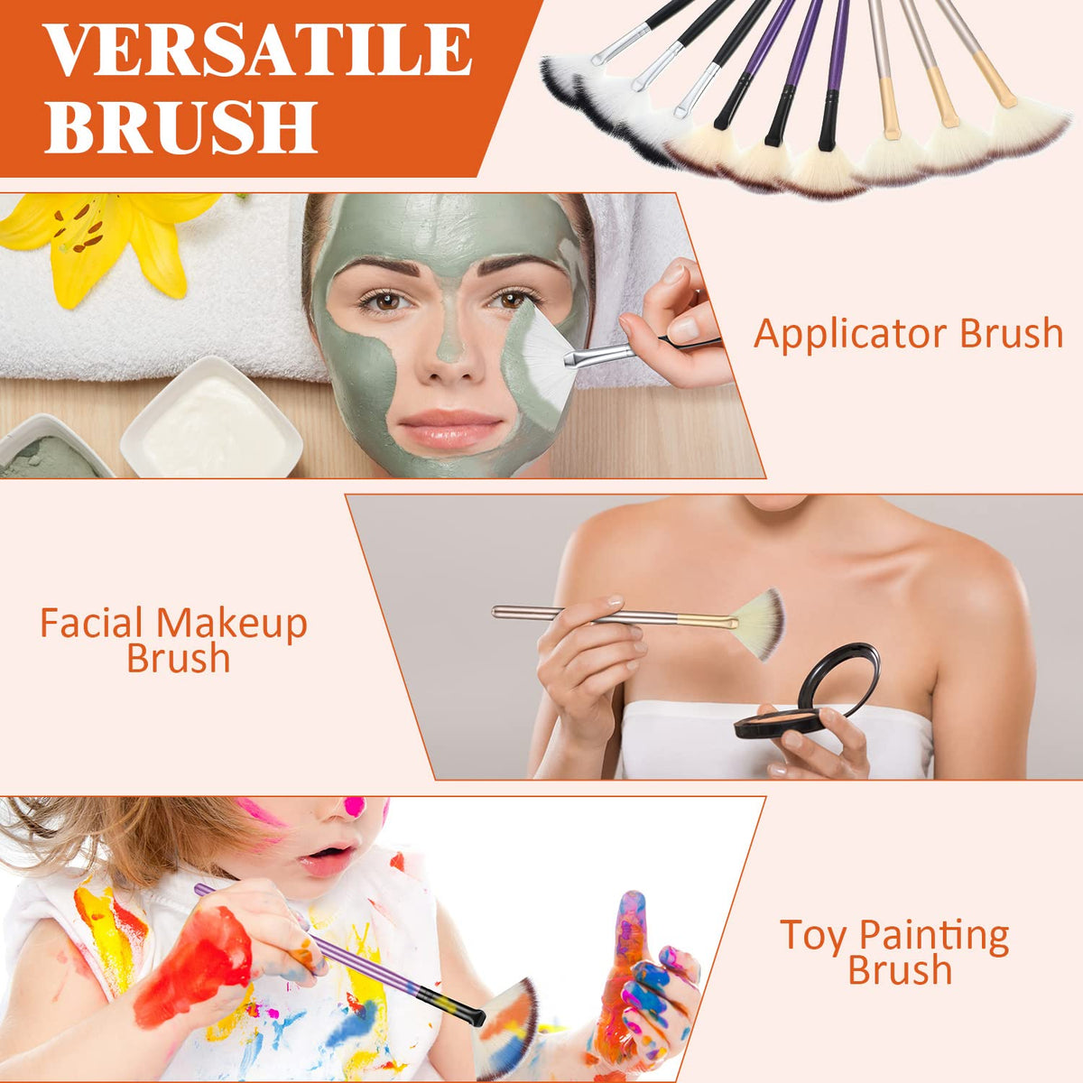 Maitys 9 Pieces Facial Fan Brushes packaging