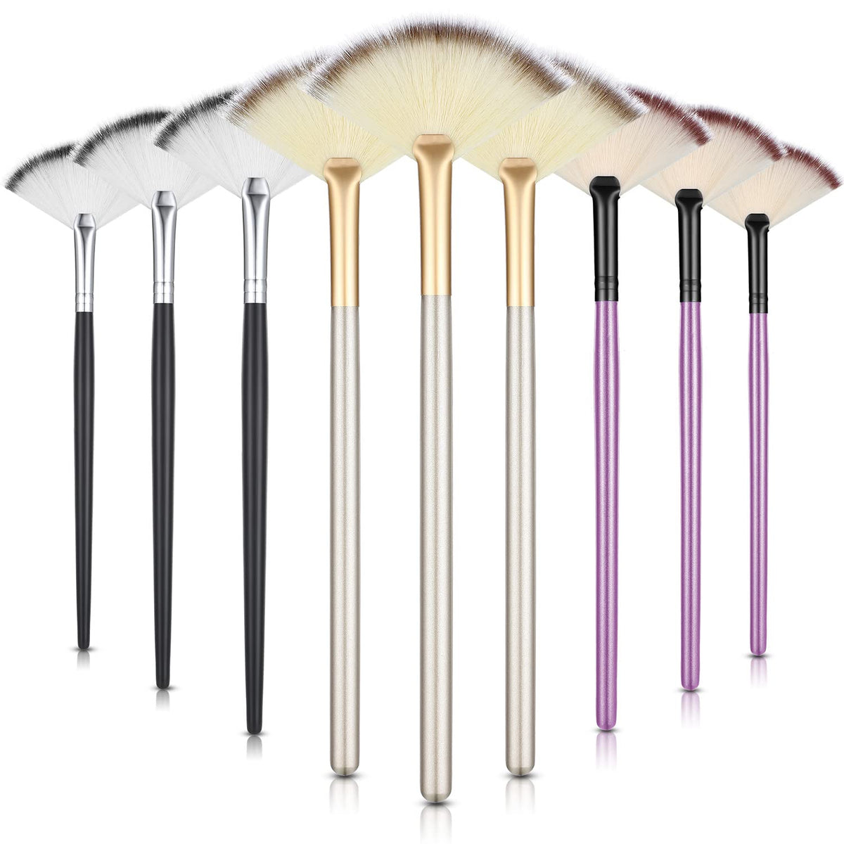 Maitys 9 Pieces Facial Fan Brushes set in various colours