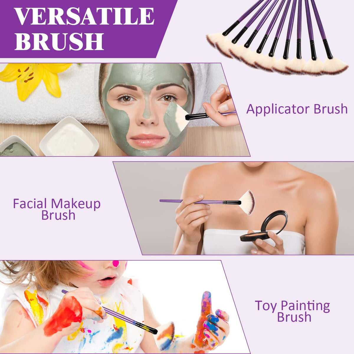 Maitys facial fan brush being used for makeup application