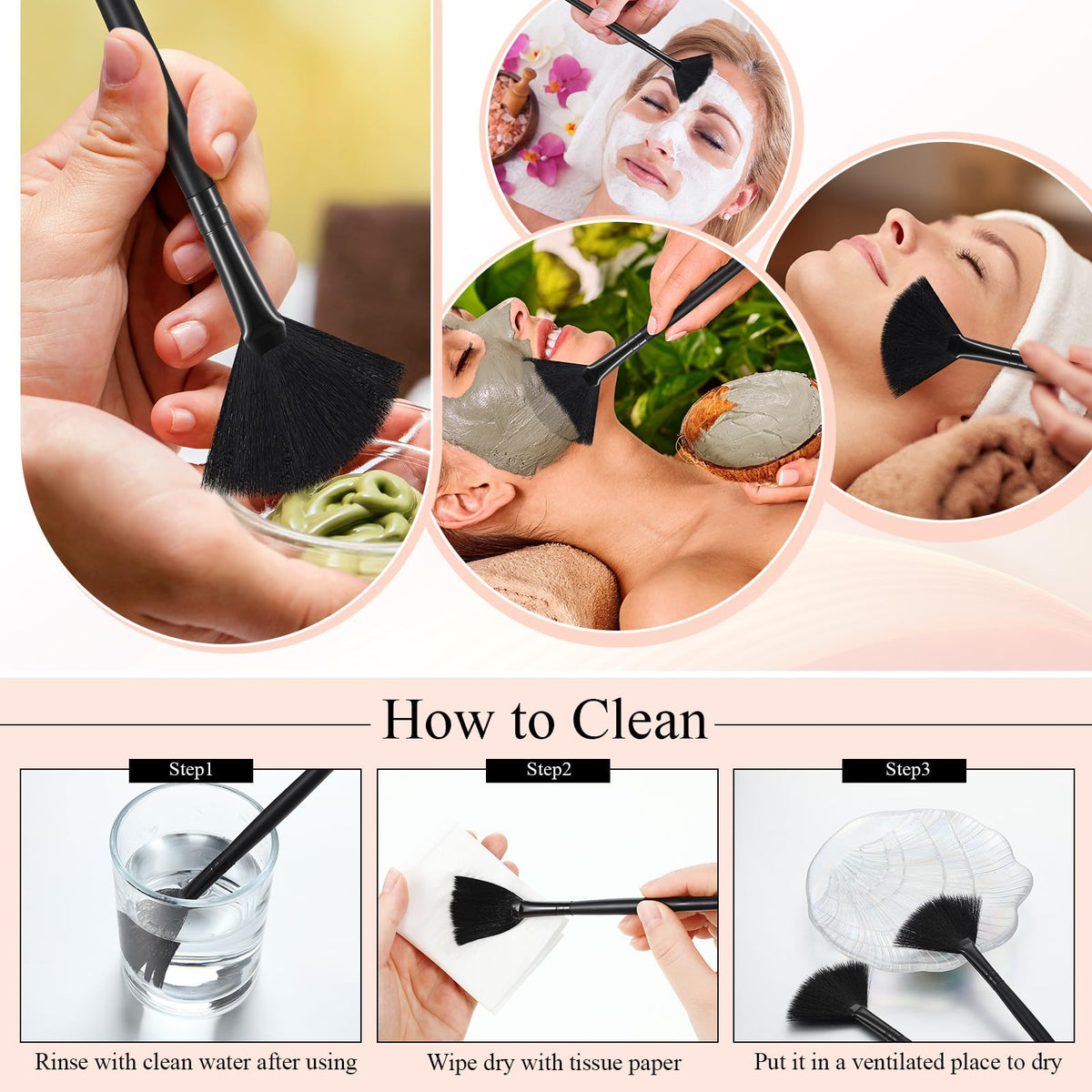 Maitys Facial Fan Brushes with a warm water cleaning demonstration