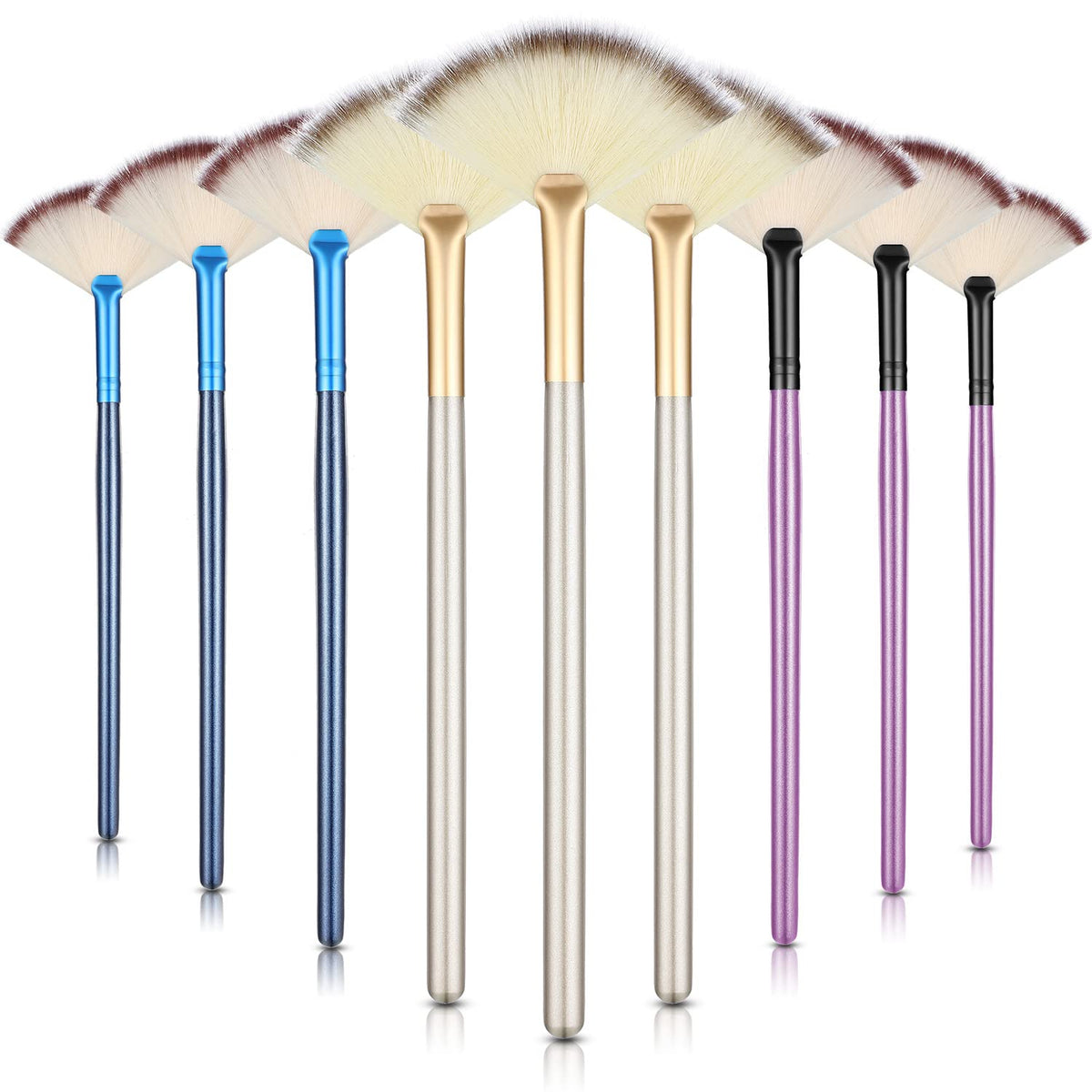Maitys Facial Fan Mask Brushes set of 9 in blue, purple, and champagne
