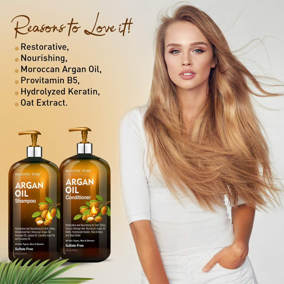 Majestic Pure Argan Oil Shampoo and Conditioner set side view