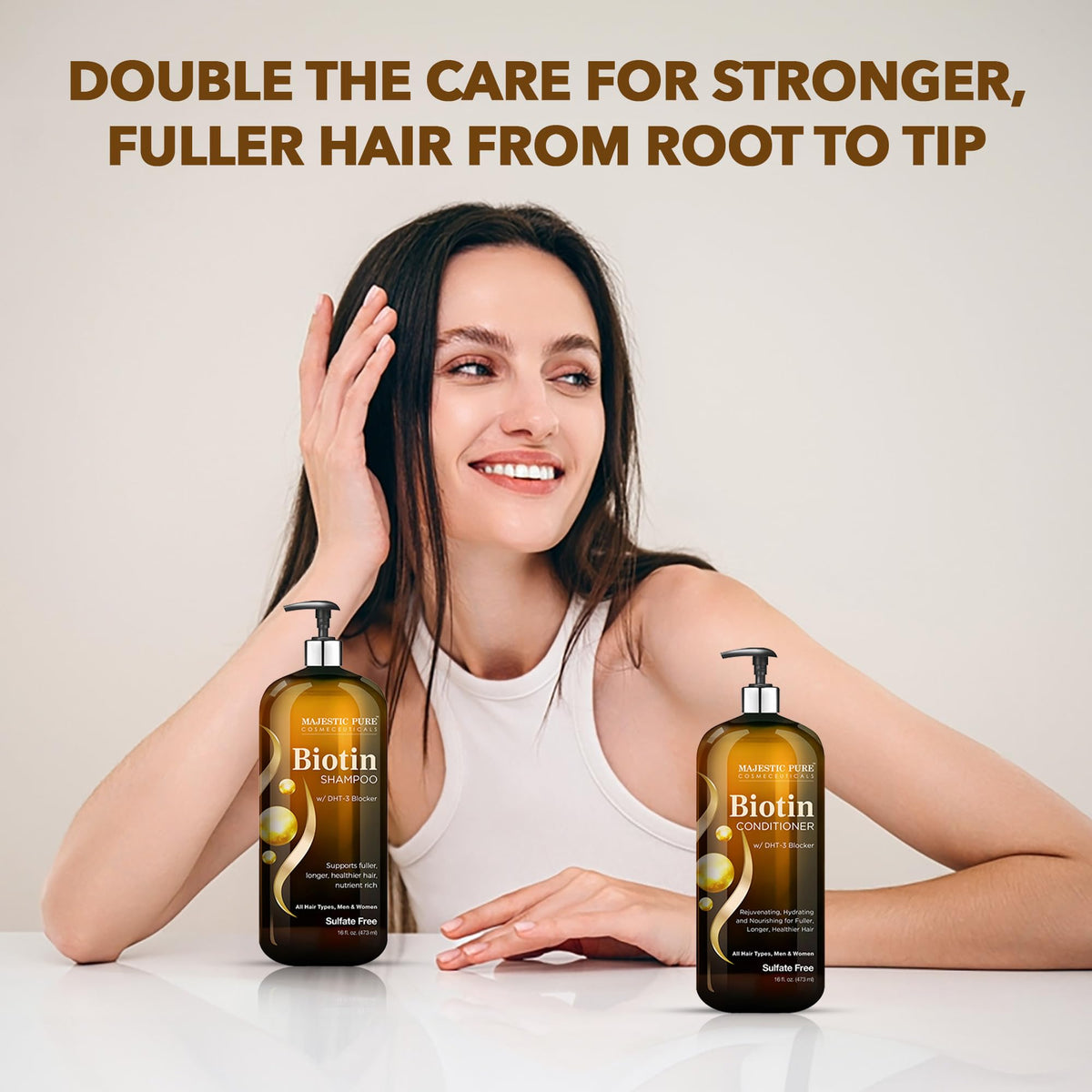 Majestic Pure Biotin Shampoo and Conditioner set side view