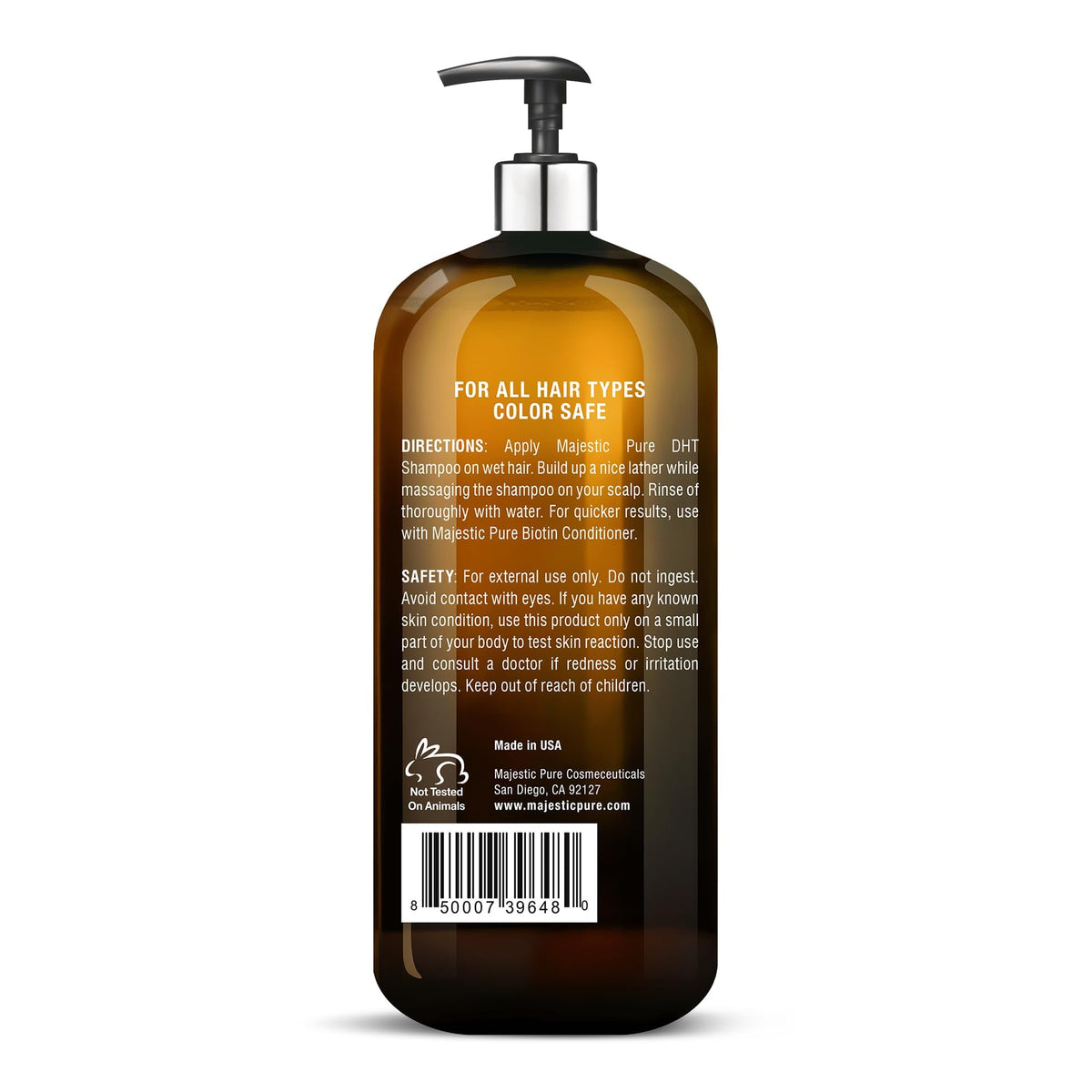 Majestic Pure Biotin Volumizing Shampoo 16 Fl Oz in a bathroom setting