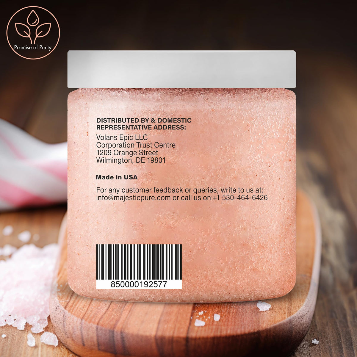Majestic Pure Himalayan Salt Body Scrub in use on skin
