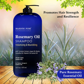 Majestic Pure Rosemary Oil Shampoo 16 Fl Oz in a bathroom setting