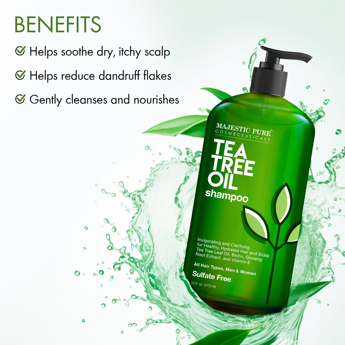 Majestic Pure Tea Tree Shampoo with natural ingredients
