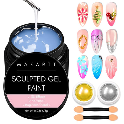 Makartt 3D Gel Nail Art Kit with chrome powders and sculpting gel
