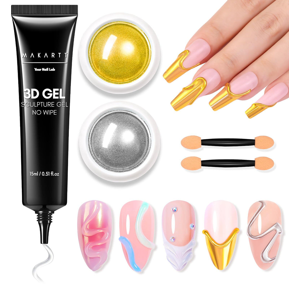 Makartt 3D Nail Gel and Chrome Nail Powder Kit front view