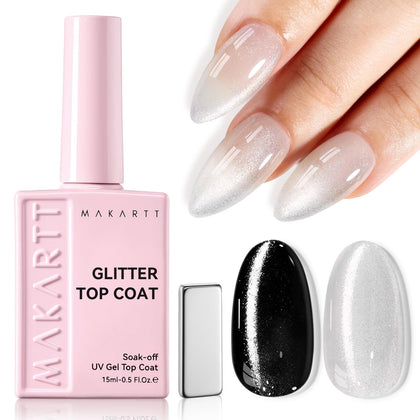 Makartt Cat Eye Glitter Gel Top Coat 15ML front view