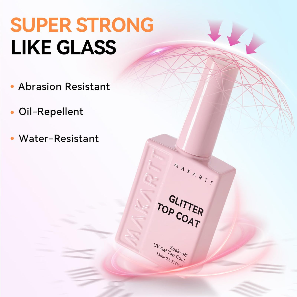 Makartt Cat Eye Glitter Gel Top Coat 15ML on different nail types