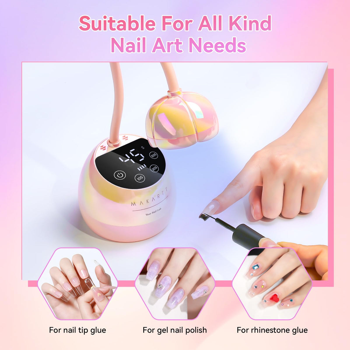 Makartt Cordless UV Nail Lamp side view with charging cable