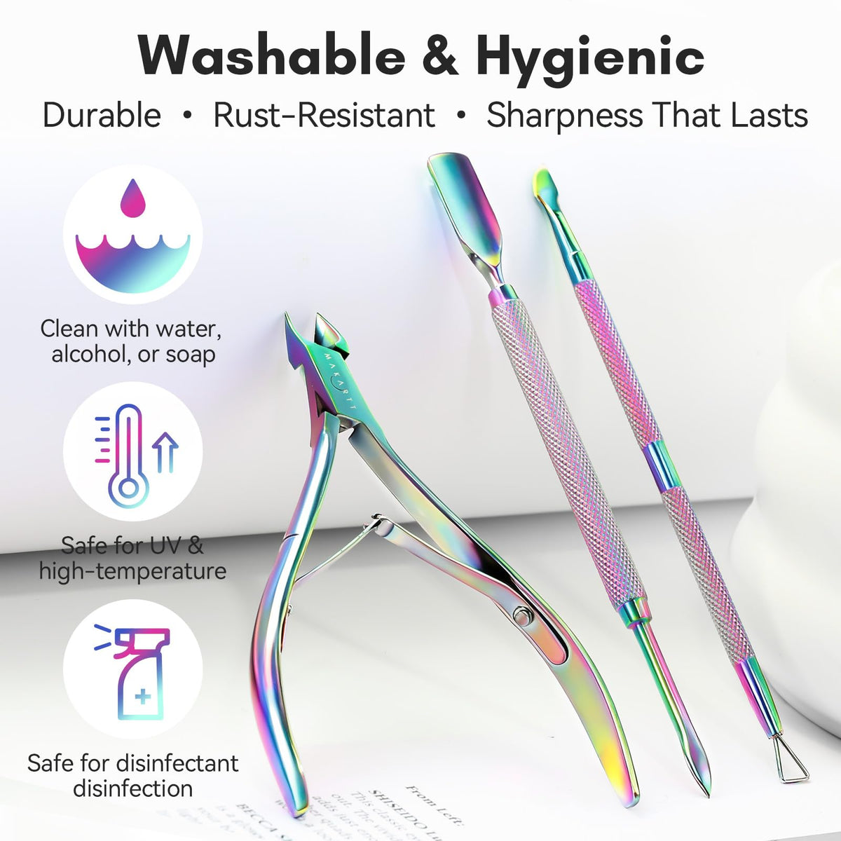 Makartt cuticle tools set with alcohol wipes for cleaning