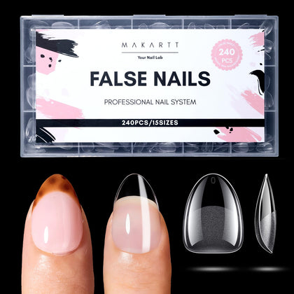 Makartt Extra Short Almond Nail Tips 240PCS clear front view