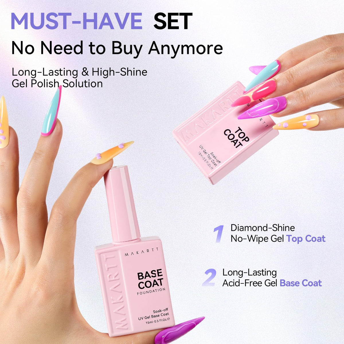 Makartt Gel Top and Base Coat Set 15ml packaging