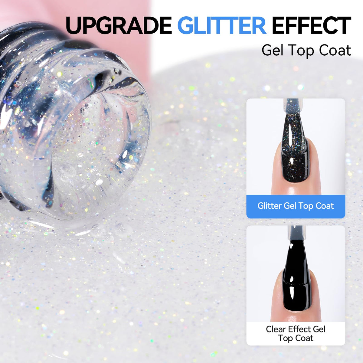 Makartt Glitter Gel Top Coat 15ML application on nails