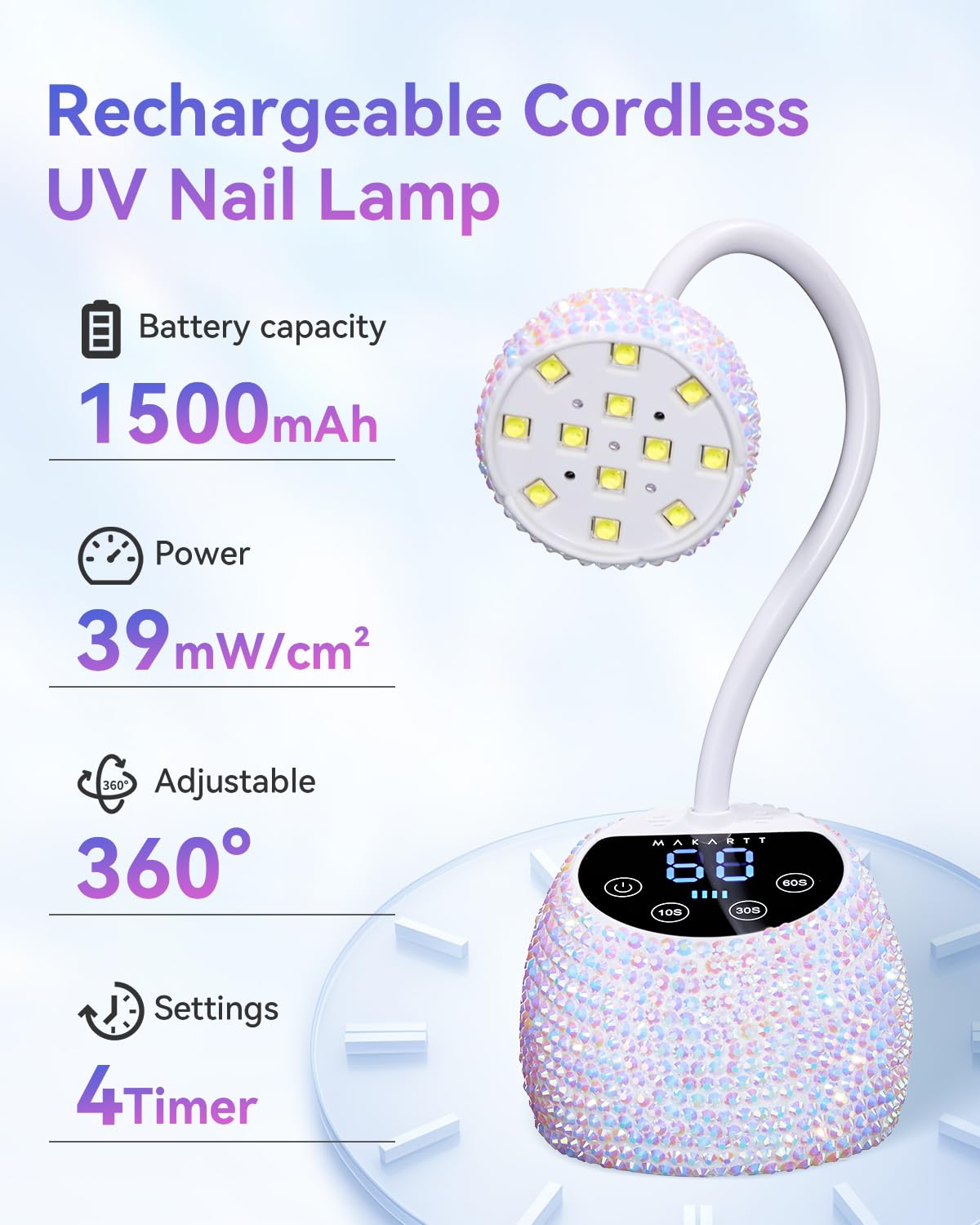Makartt Gooseneck Flash Lamp with various nail art tools