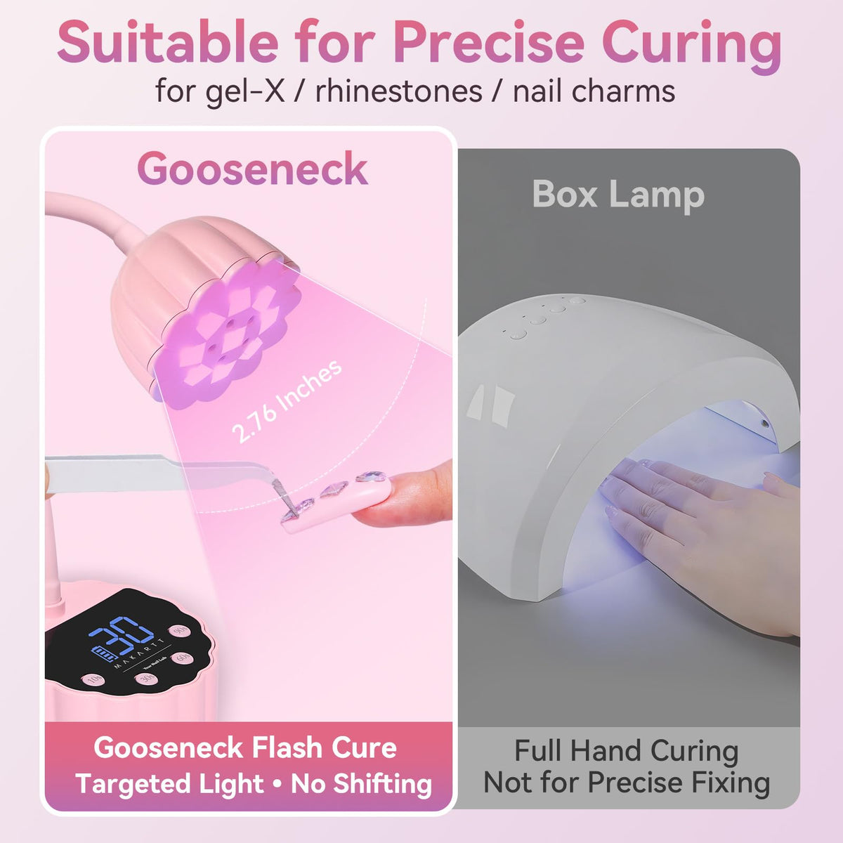 Makartt Gooseneck UV LED Nail Lamp in use curing intricate nail art