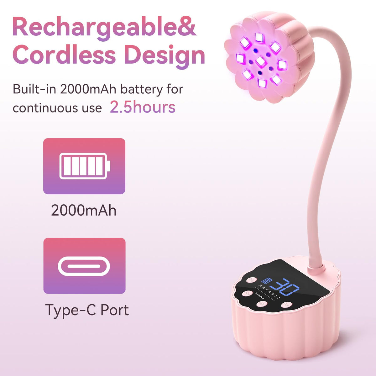Makartt Gooseneck UV LED Nail Lamp showing charging indicator