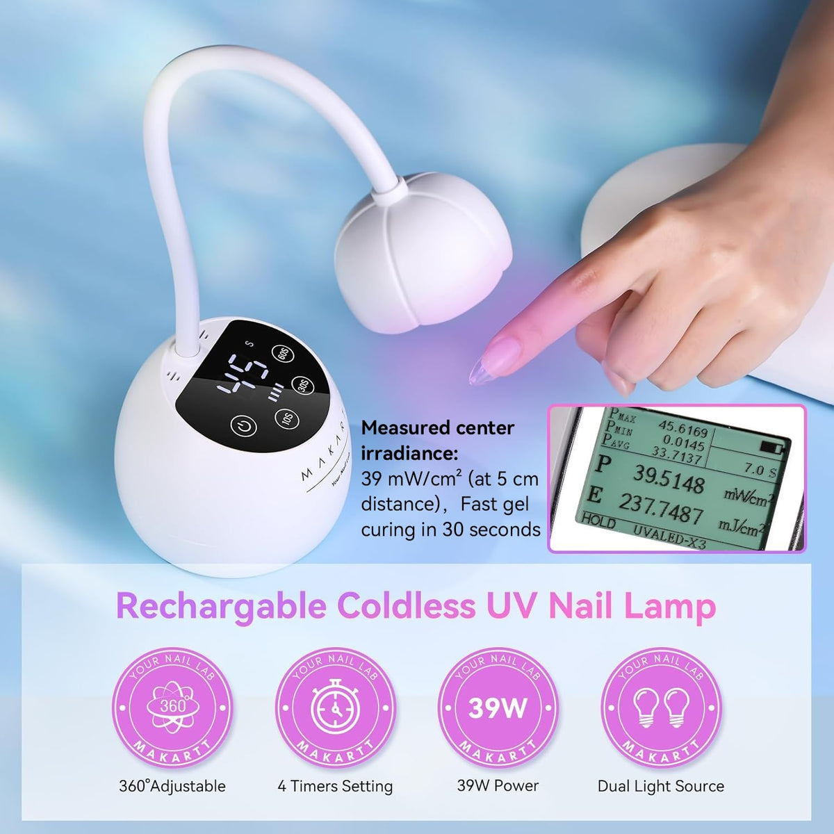 Makartt Gooseneck UV Light showing charging port