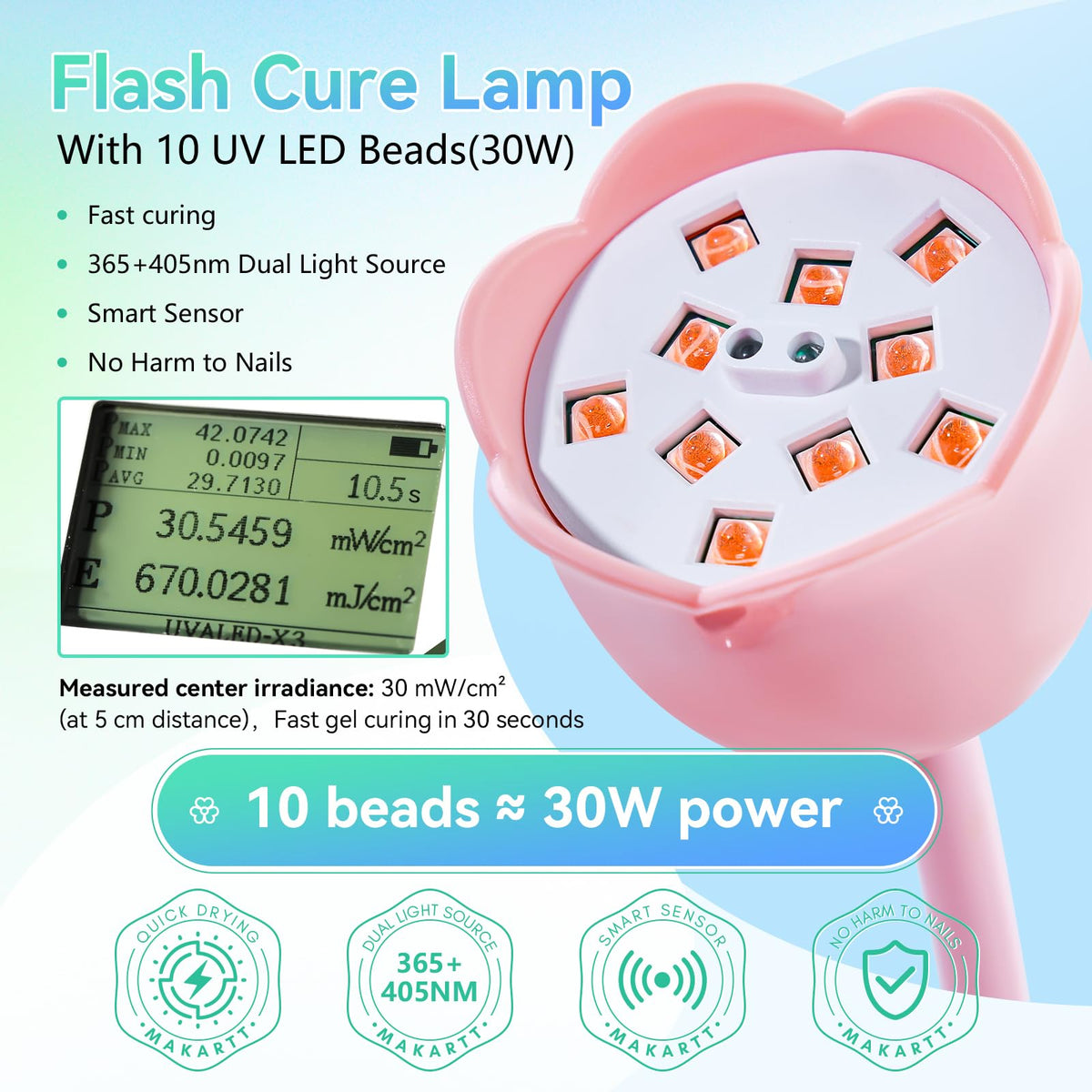 Makartt Gooseneck UV Nail Lamp with LCD display showing timer