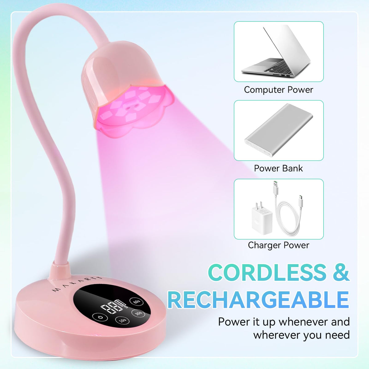 Makartt Gooseneck UV Nail Lamp with pink lotus flower design