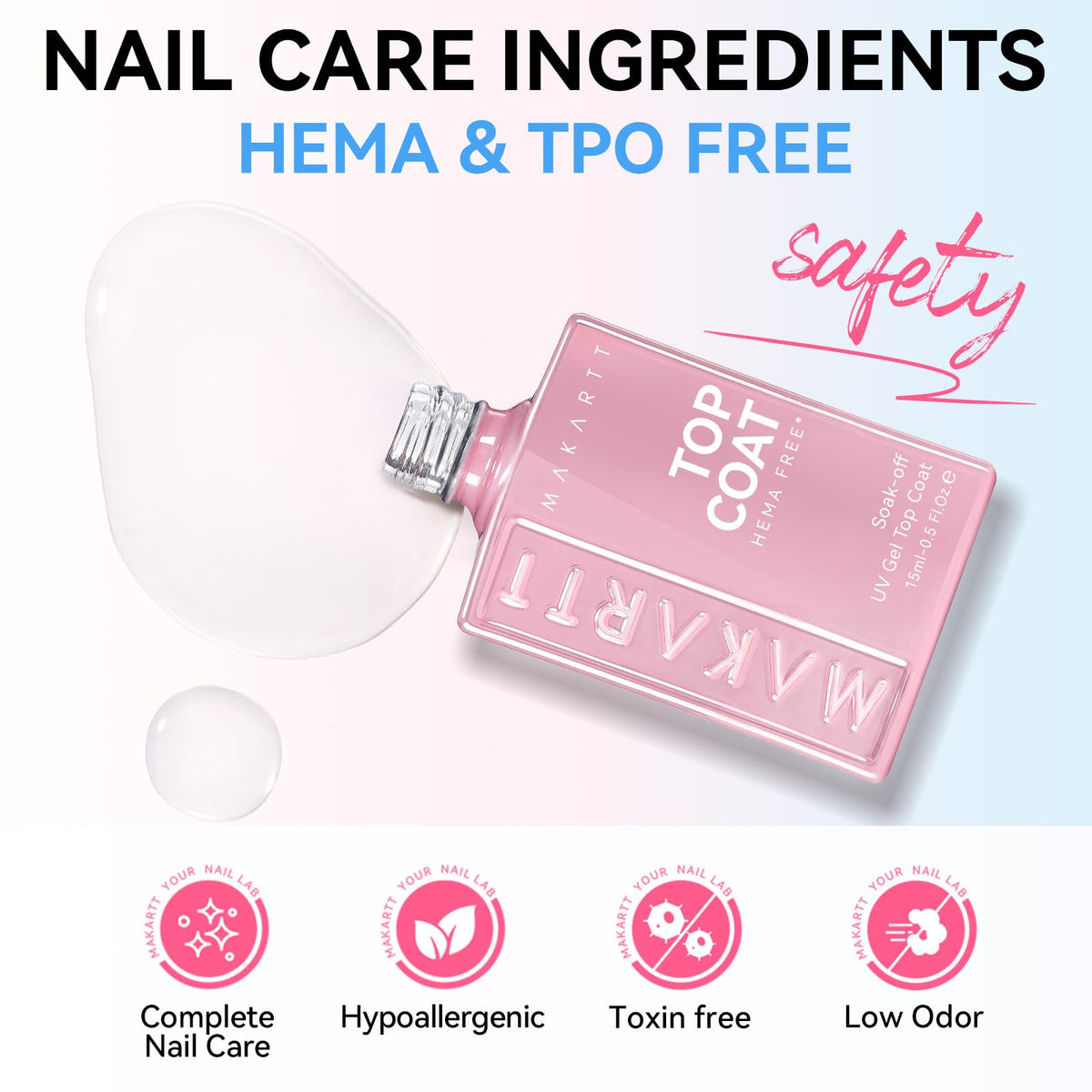 Makartt Hema-Free Gel Top Coat 15ml bottle with cap