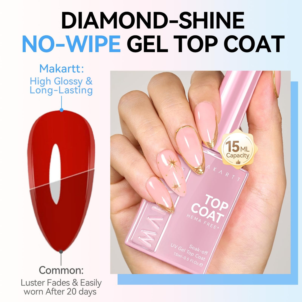 Makartt Hema-Free Gel Top Coat 15ml in use on nails