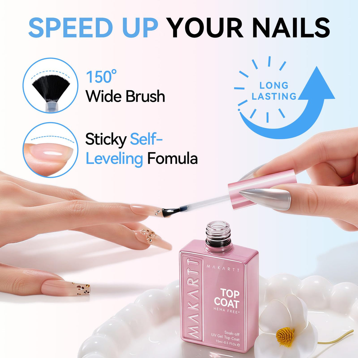 Makartt Hema-Free Gel Top Coat 15ml showing glossy finish