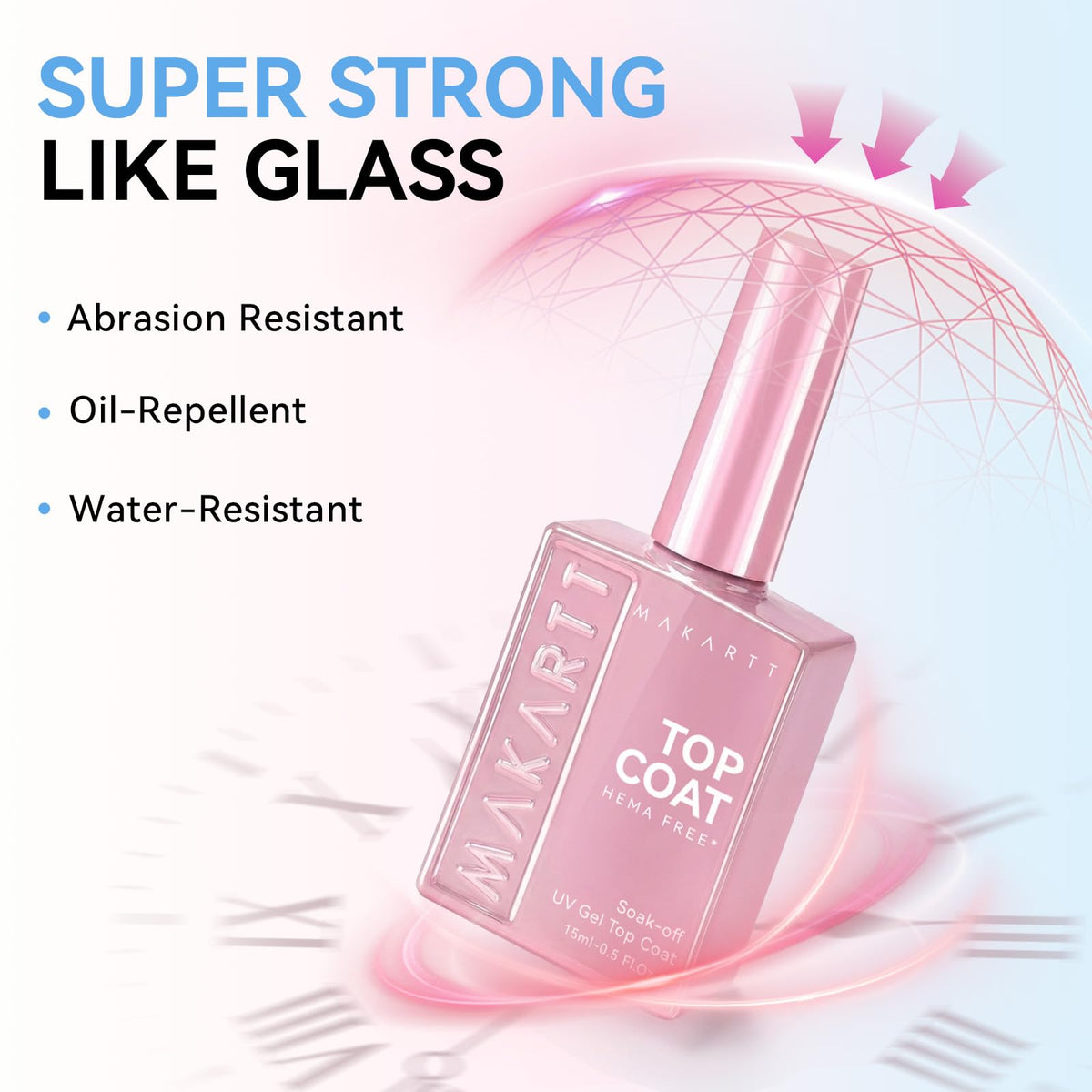 Makartt Hema-Free Gel Top Coat 15ml with nail polish