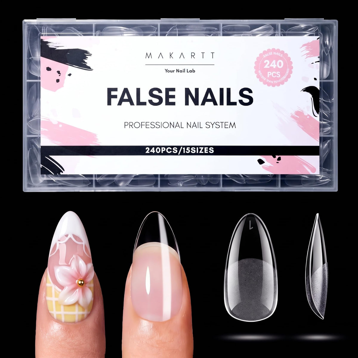 Makartt Medium Almond Nail Tips 240PCS clear packaging front view