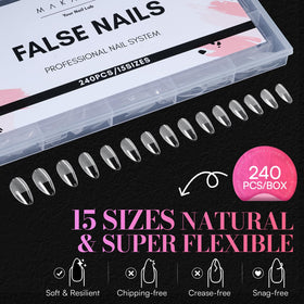 Makartt Medium Almond Nail Tips arranged by size