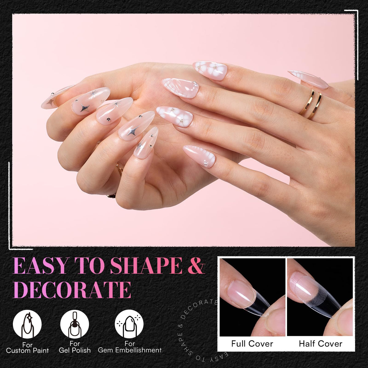 Makartt Medium Almond Nail Tips in use on natural nails