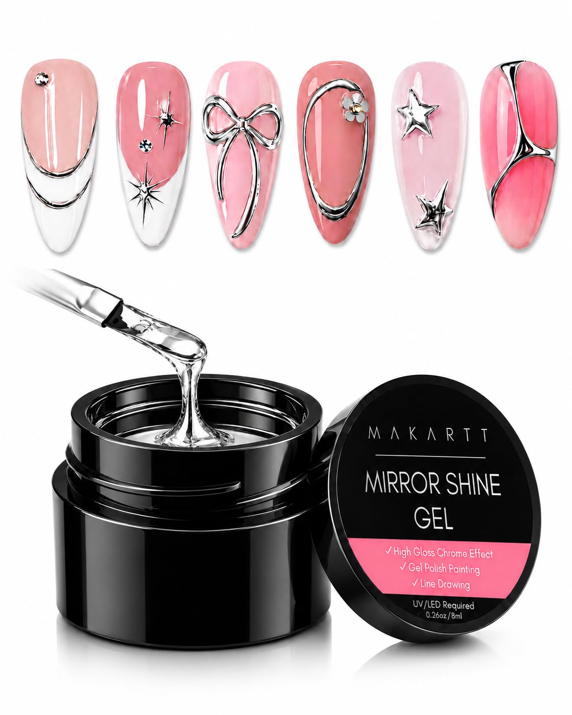 Makartt Metallic Silver Chrome Gel Nail Polish 8ML front view
