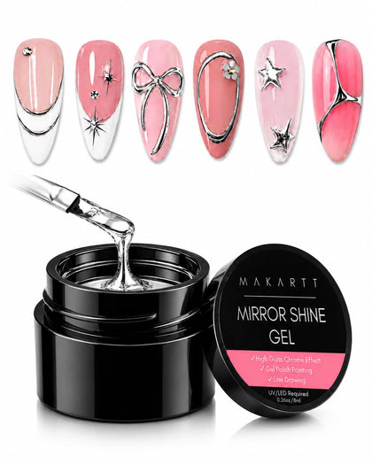 Makartt Metallic Silver Chrome Gel Nail Polish 8ML front view