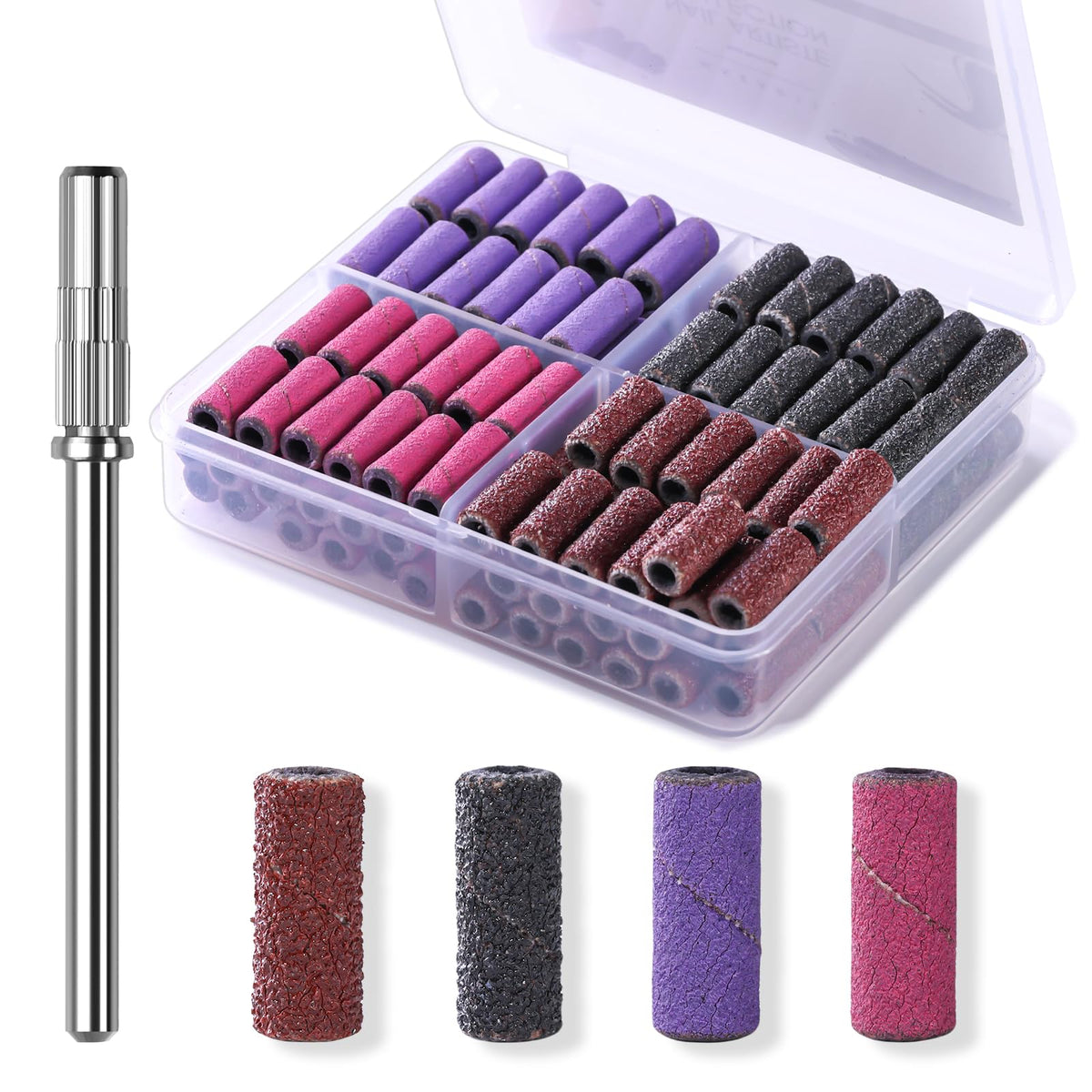 Makartt Nail Drill Bits Sanding Bands 100 Pcs set in plastic case